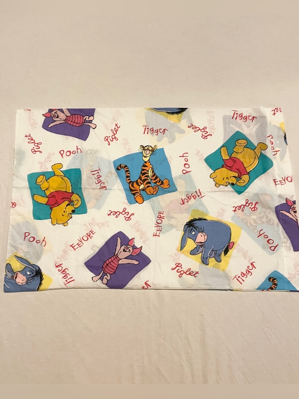 Vintage Disney Winnie the Pooh Pillowcase Character All Over Print Made in Canad